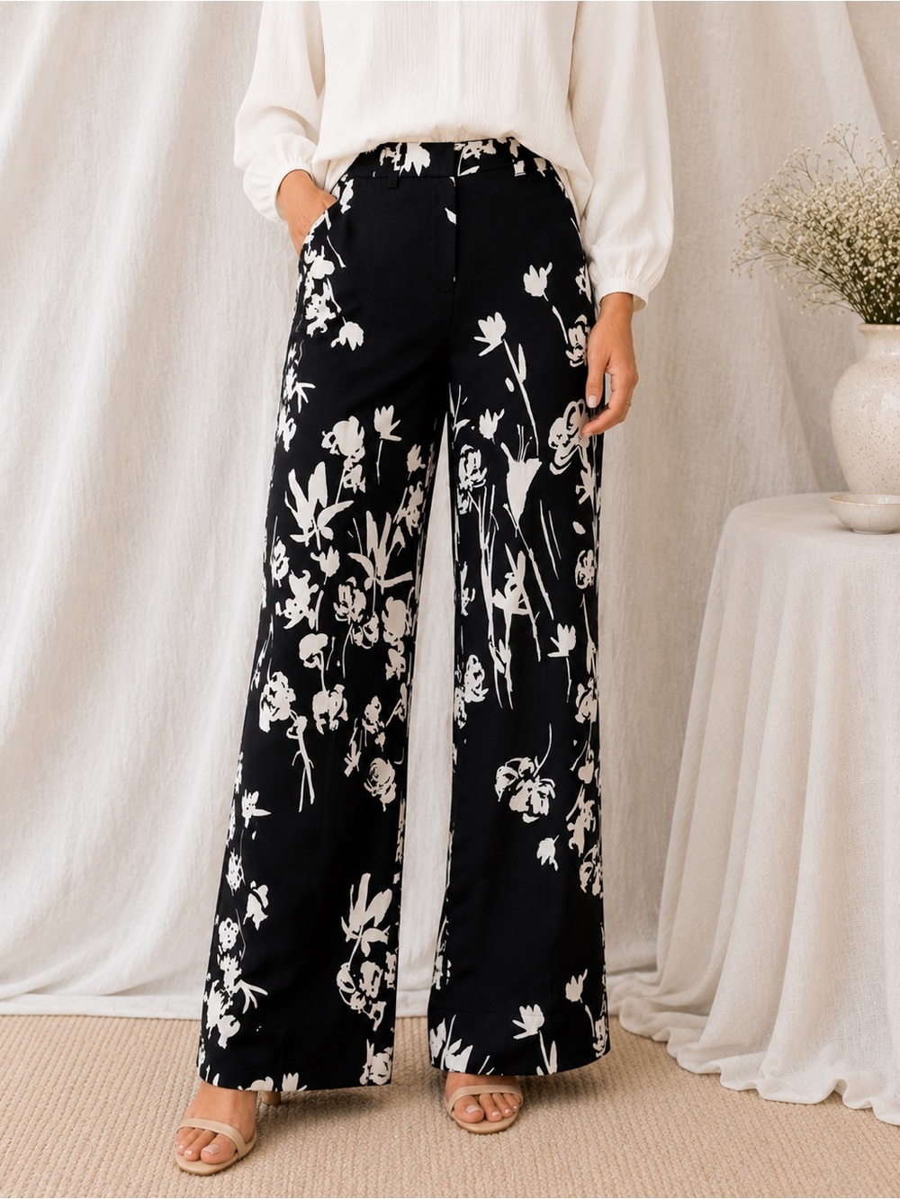 MARELLA Monochrome Floral Trousers